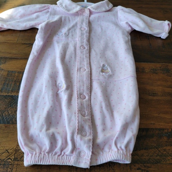 McBaby Vintage Light Pink W/ Hearts & Animals Collared Sleep Sack Button Up - Picture 3 of 11